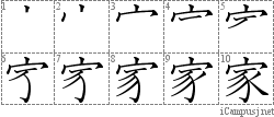 家: Stroke Order Diagram